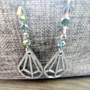 Handmade and Handpainted Wood Earrings with crystal drops (silver)